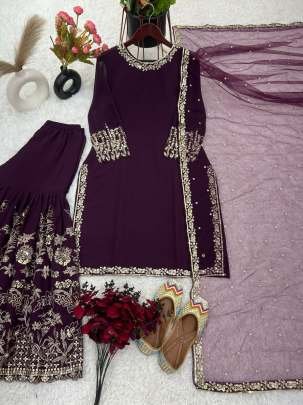 Wine Heavy Faux Georgette Sharara Suit