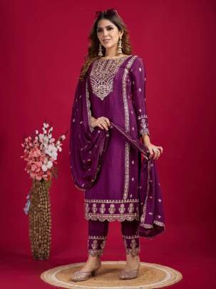 Wine New Arrival Chinon Silk Three Piece Suits For Wedding