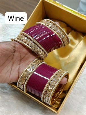 Wine Plain Bangles With Heart Shape Golden Bangles