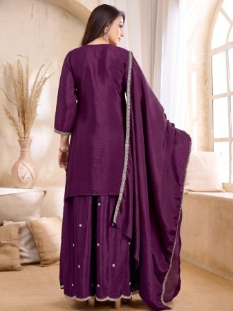 Wine Premium Chinon Embroidered Palazzo Suit