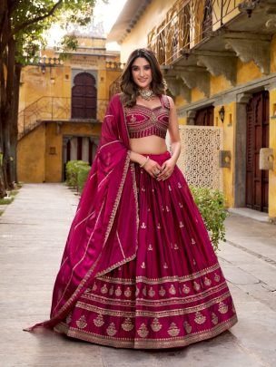 Wine Rangoli Silk Lehenga Choli with Sequins And Thread Embroidery