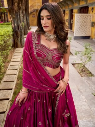 Wine Rangoli Silk Lehenga Choli with Sequins And Thread Embroidery