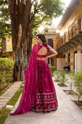 Wine Rangoli Silk Lehenga Choli with Sequins And Thread Embroidery