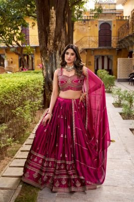 Wine Rangoli Silk Lehenga Choli with Sequins And Thread Embroidery