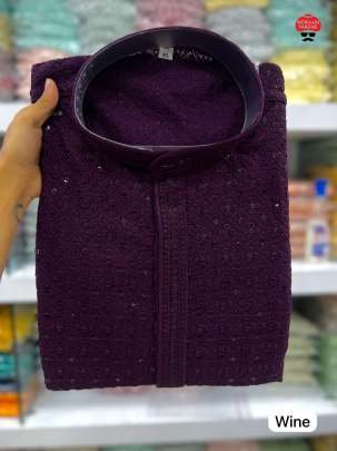 Wine Rayon Chikan Work Kurta Pyjama