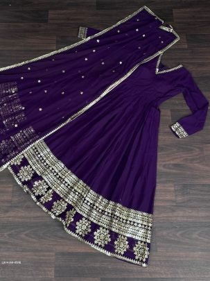 Wine Readymade Sequins Faux Blooming Gown with Dupatta