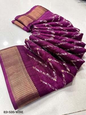 Wine Sequins Work Dola Silk Saree