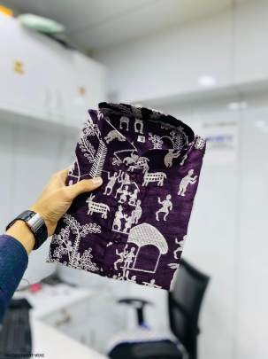 Wine The Forest Fancy Printed Mens Kurta With Payjama