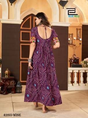 Wine Traditional Navratri Anarkali Gown With  Gamthi Work