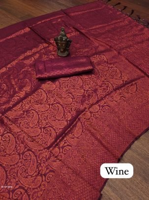 Wine Wedding Kubera Pattu Soft Silk Saree
