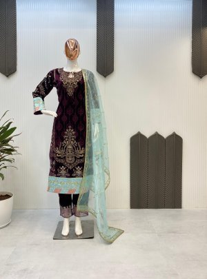 Winter Luxe Velvet Designer Suit With Pant   Dupatta