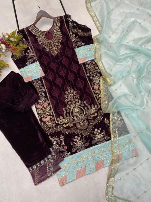 Winter Luxe Velvet Designer Suit With Pant   Dupatta