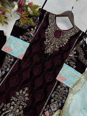 Winter Luxe Velvet Designer Suit With Pant   Dupatta