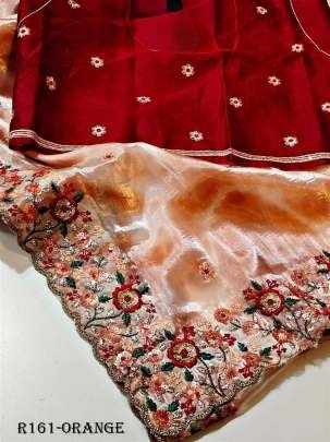 Women Charming Party Wear Orange Soft Jimmy Choo Saree