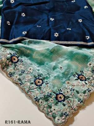 Women Charming Party Wear Rama Soft Jimmy Choo Saree