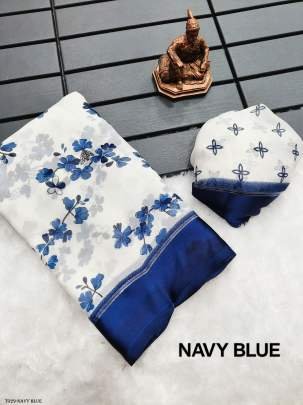 Women Chiffon Navy Blue Saree With Floral Print 