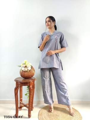 Embroidery Women Linen Gray Co ord Set 