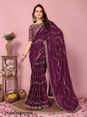 Women Fashion Maroon Rangoli Silk Saree With Sequins Work