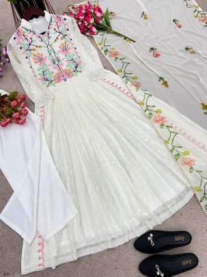 Women Georgette Embroidered Anarkali Suit Pant with Dupatta