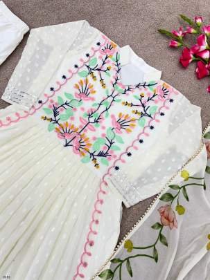 Women Georgette Embroidered Anarkali Suit Pant with Dupatta