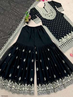 Women Georgette Ready To  Wear Black Sharara Suit