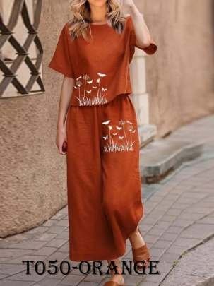 Women Loose Fit Orange Co Ord Set For Summer
