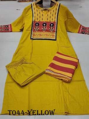 Women Muslin Yellow Kurti Pant Set With Floral Print