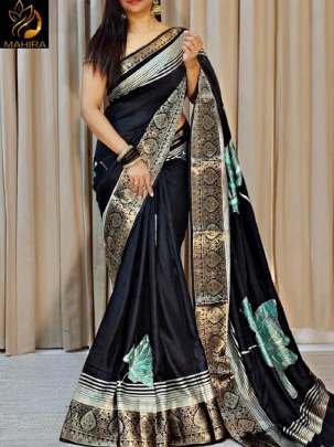 Women New Lightweight Black Saree Made Of Pure Dola Silk