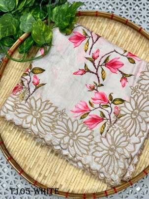 Women Party Wear White Dola Silk Saree