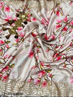 Women Party Wear White Dola Silk Saree