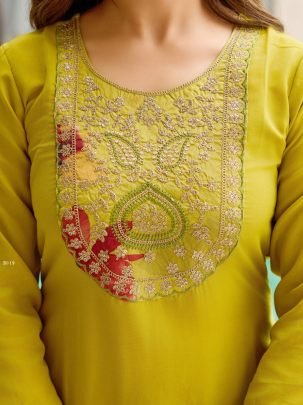 Women s Rayon Embroidered Straight Kurta with Pant And Dupatta Sets