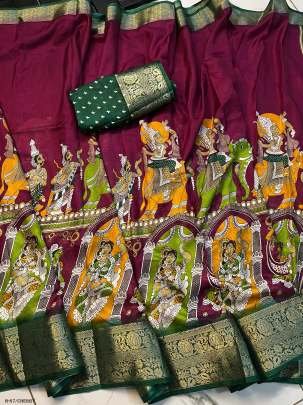 Women Silk Cherry Color Saree and Blouse