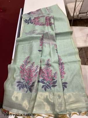 Women Soft Muga Pista Green Silk Saree With Floral Weaving Pattern