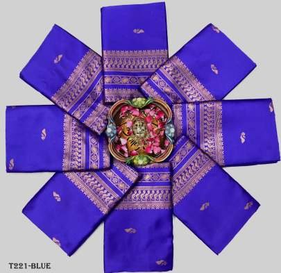 Women Wear Beautiful Blue Soft Lichi Silk Saree
