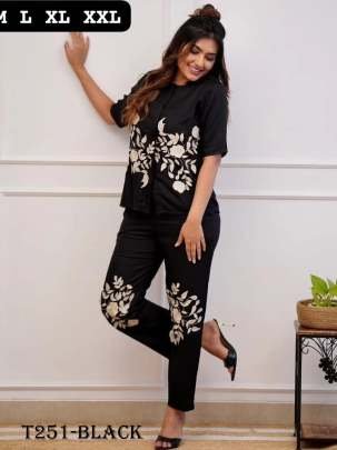 Women Wear Black Embroidery Work Co Ord Set
