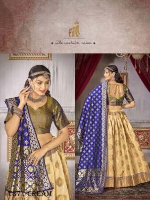 Women Wear Cream Jaquard Silk Lehenga Choli