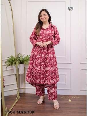 Women Wear Maroon Lilan Cotton Co ord Set