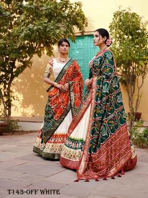 Women Wear Off White Tussar Silk Lehenga Choli With Foil Work
