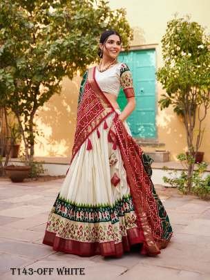 Women Wear Off White Tussar Silk Lehenga Choli With Foil Work