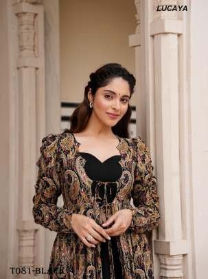 Rayon Black Georgette 3 Piece Indo Western Suit