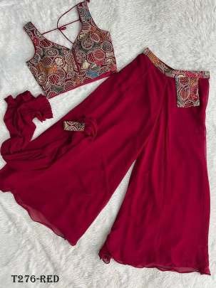 Women Wear Red Georgette Indo Western