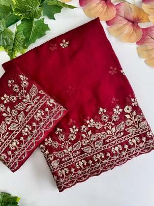 Women Wear Red Organza Silk Saree With Golden Jari Work