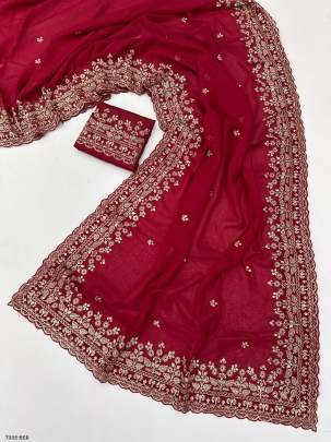Women Wear Red Organza Silk Saree With Golden Jari Work