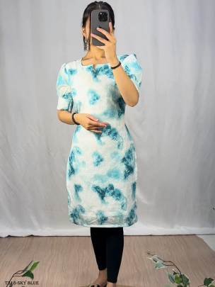 Women Wear Sky Blue Hakoba Shibori Print Kurti
