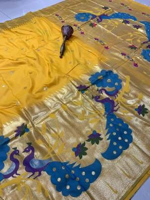 Women Wear Soft Kanchivaram Yellow Pethani Silk Saree
