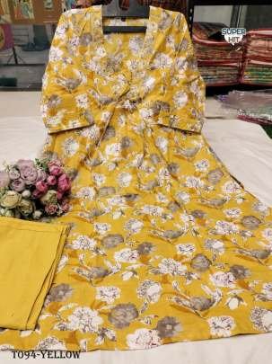 Women Wear Yellow Kurti Pant Set With Beautiful Embroidery work