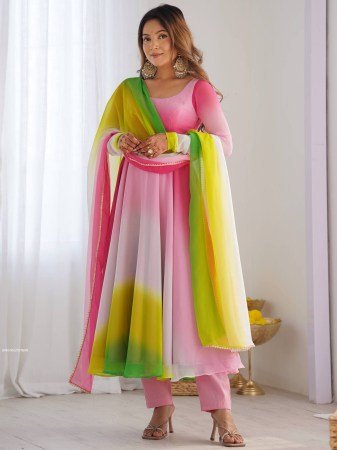 Womens Multi Colour Full Length Anarkali Dress with Dupatta