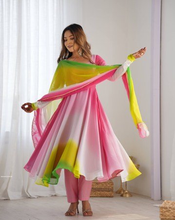 Womens Multi Colour Full Length Anarkali Dress with Dupatta