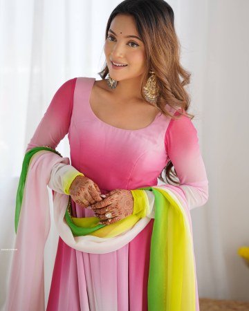 Womens Multi Colour Full Length Anarkali Dress with Dupatta