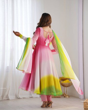 Womens Multi Colour Full Length Anarkali Dress with Dupatta